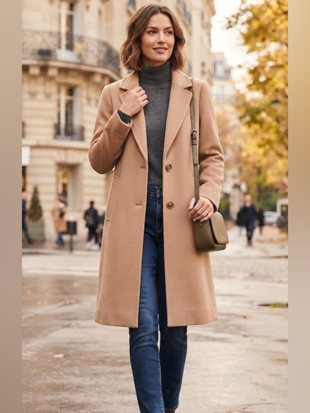 Vince Camuto Camel Wool Blend Long Coat Classic Old Money Minimalist Fall Winter